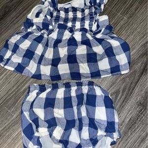 Old navy blue gingham smocked bloomer set